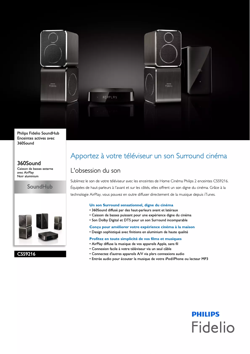 Page 1 de la notice Fiche technique Philips Fidelio CSS9216