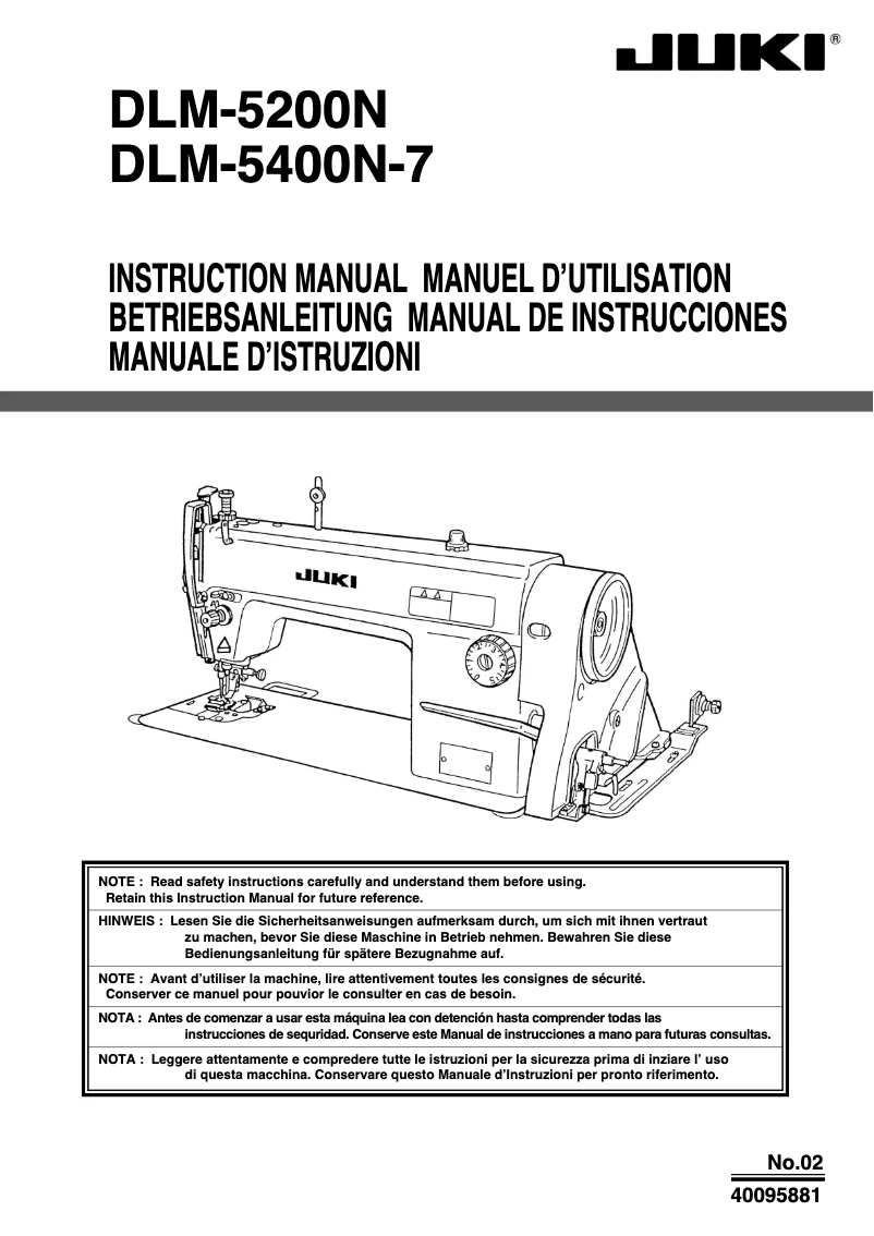 Page n°1 - Manuel utilisateur Juki DLM-5400N-7