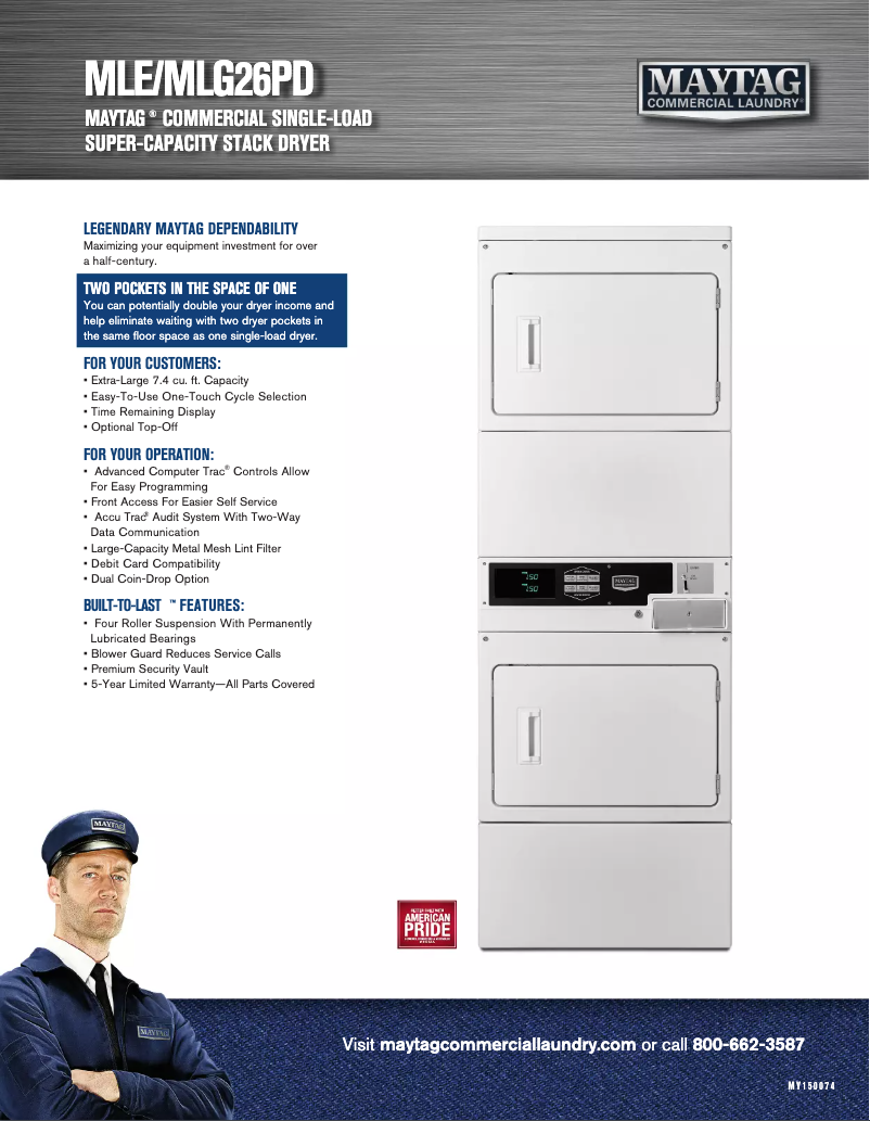 Page 1 de la notice Fiche technique Maytag MLG26PDBWW