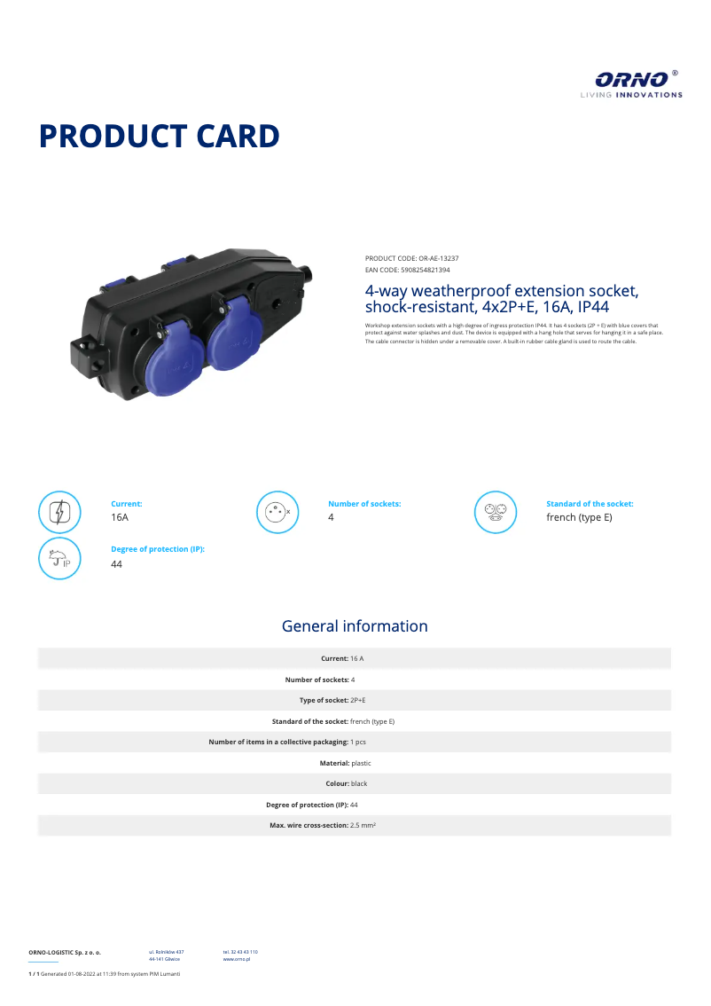 Image de la première page du manuel de l'appareil OR-AE-13237