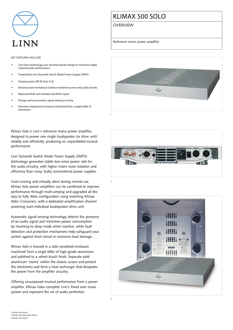 Page n°1 - Fiche technique Linn Klimax 500 Solo