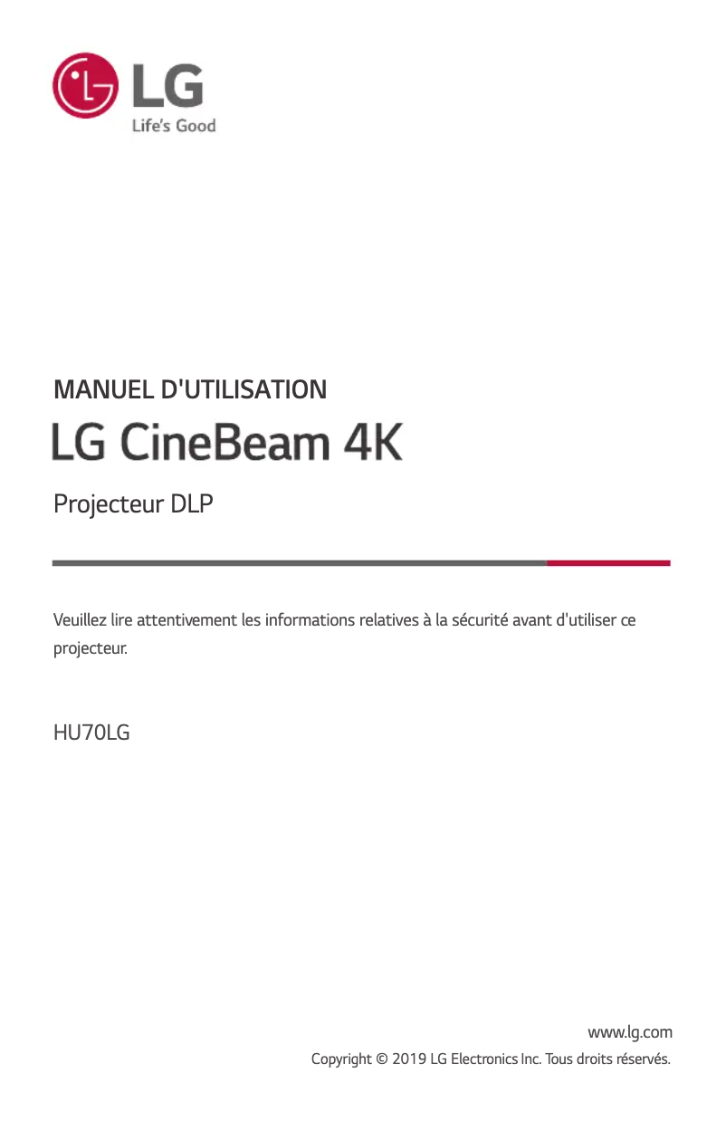 Image de la première page du manuel de l'appareil CineBeam HU70LG
