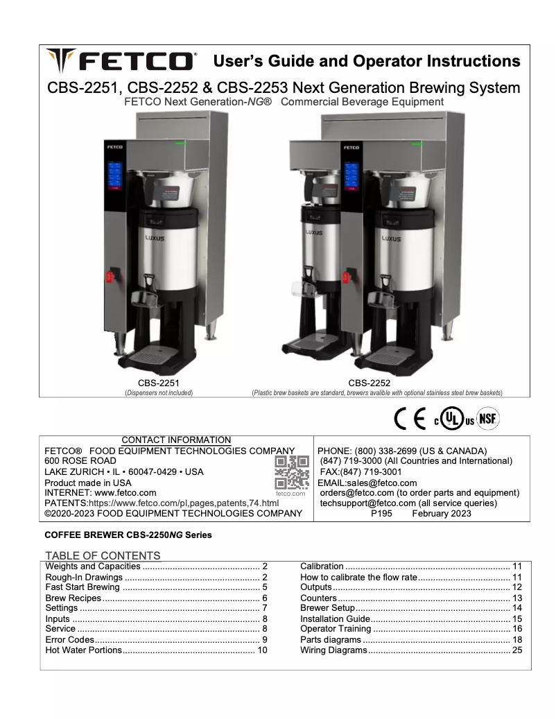 Page n°1 - Manuel utilisateur Fetco CBS-2252
