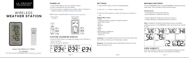 Page n°1 - Manuel utilisateur La Crosse Technology WS-9160UV2