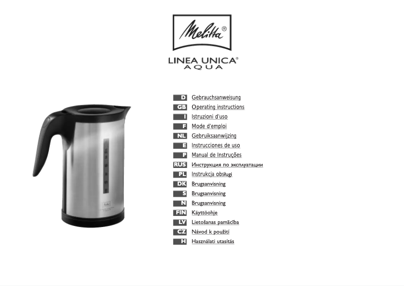 Page 1 de la notice Manuel utilisateur Melitta Linea Unica Aqua