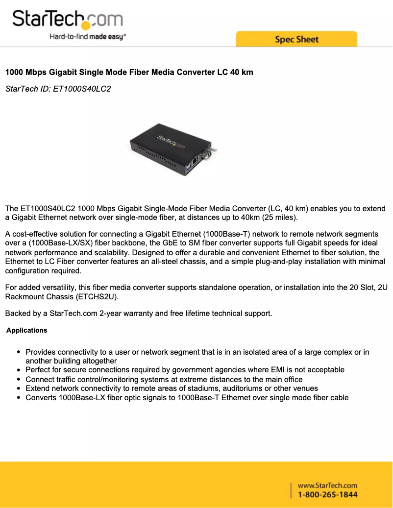 Page 1 de la notice Brochure StarTech.com ET1000S40LC2