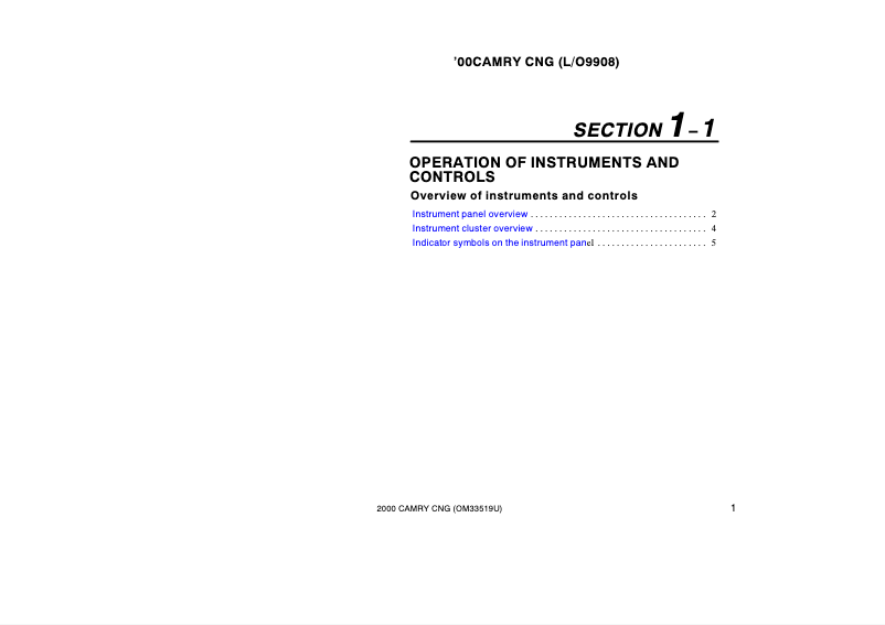 Page 1 de la notice Manuel utilisateur Toyota Camry CNG (2000)