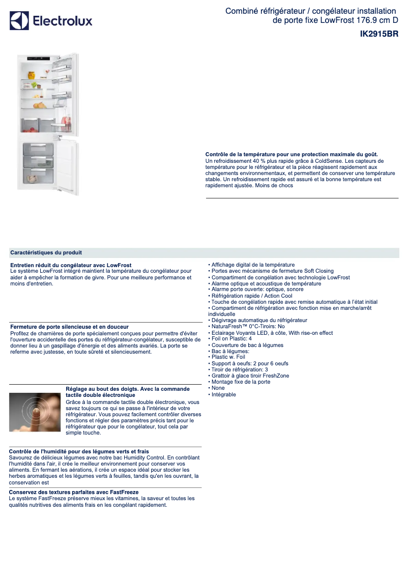 Page 1 de la notice Fiche technique Electrolux IK2915BR