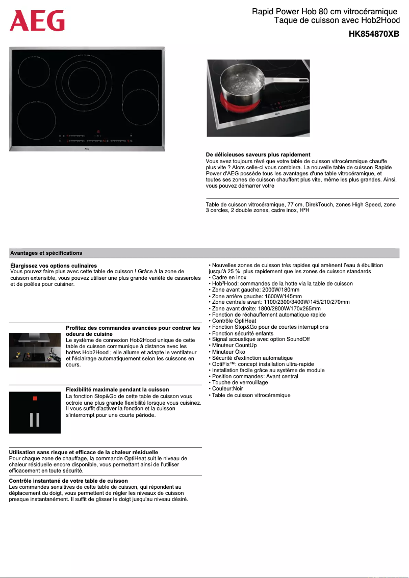 Page n°1 - Fiche technique AEG HK854870XB