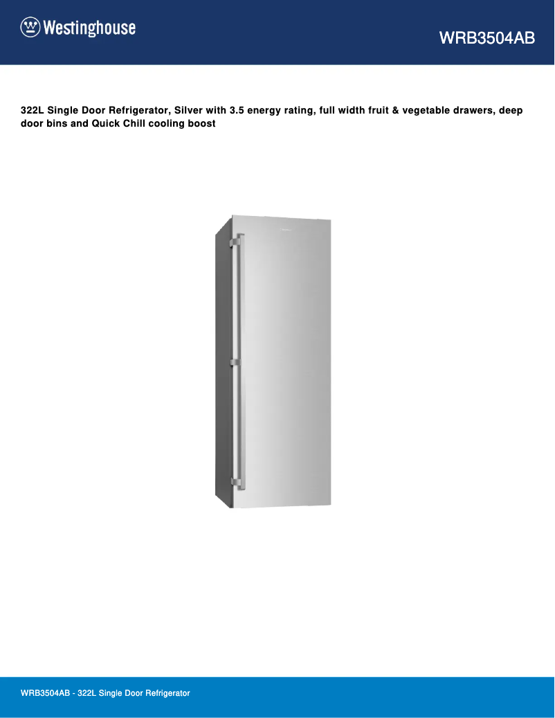 Page n°1 - Fiche technique Westinghouse WRB3504AB