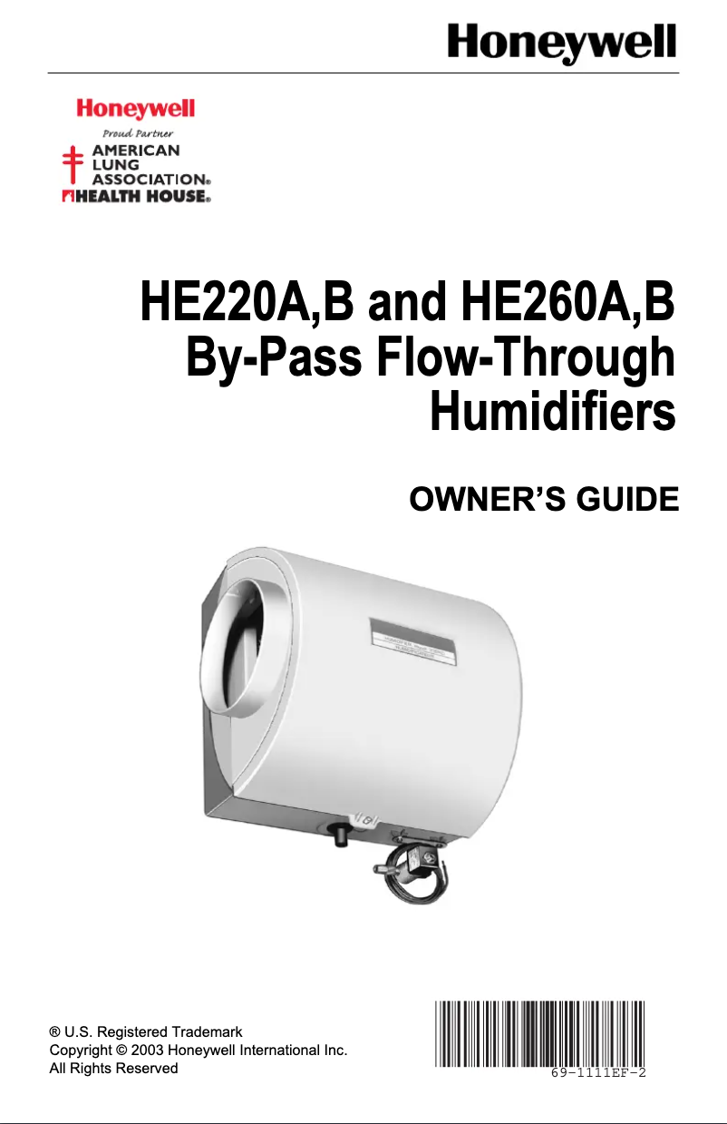 Page n°1 - Manuel utilisateur Honeywell HE260B