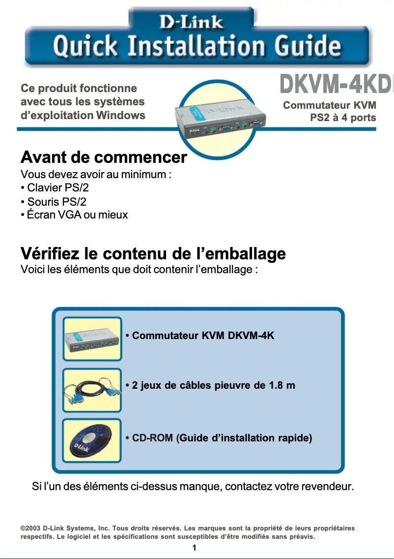 Image de la première page du manuel de l'appareil DKVM-4K