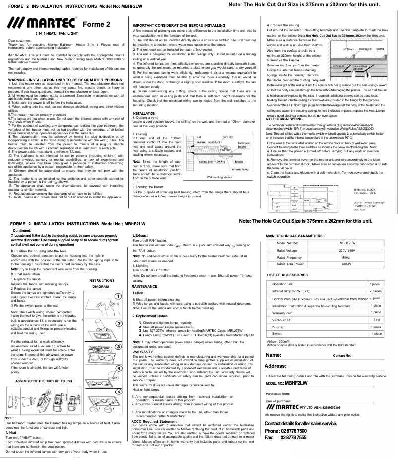 Page 1 de la notice Manuel utilisateur Martec Forme 2 MBHF2LW