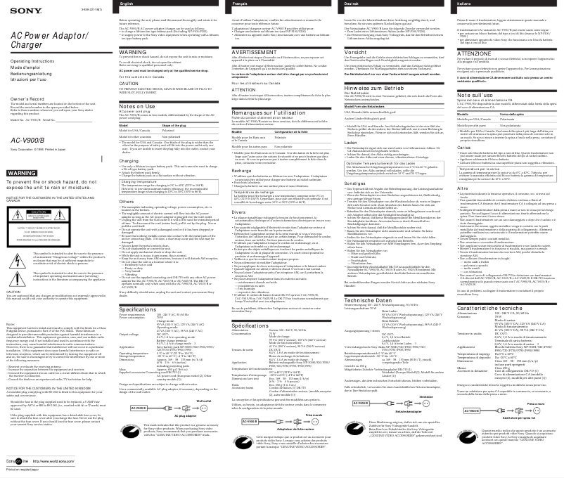Image de la première page du manuel de l'appareil AC-V900