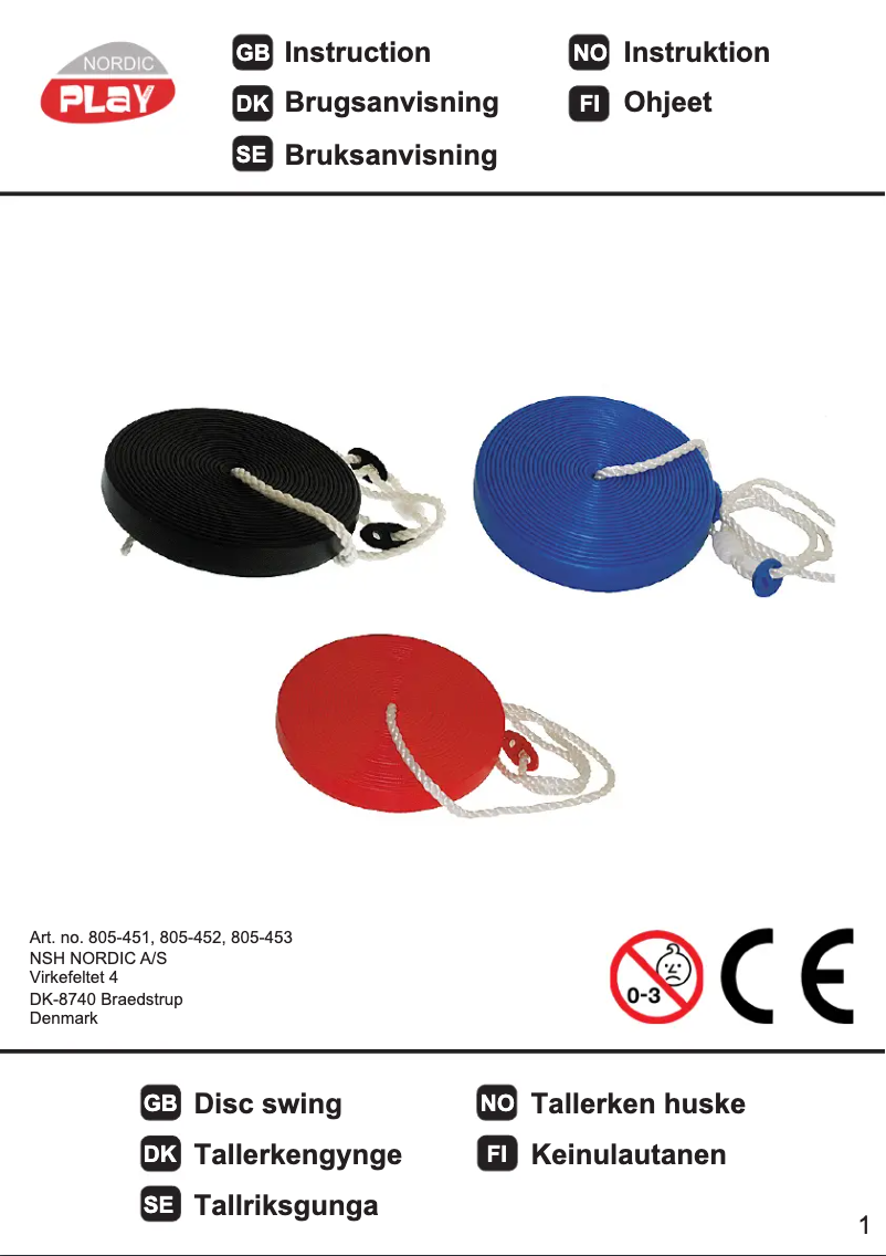 Page n°1 - Manuel utilisateur Nordic Play 805-451