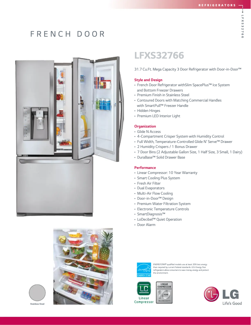 Page 1 de la notice Fiche technique LG LFXS32766S