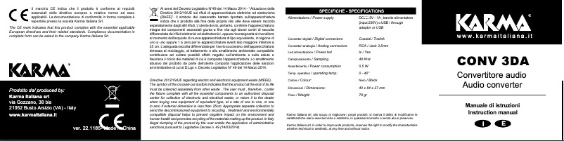 Page n°1 - Manuel utilisateur Karma CONV 3DA