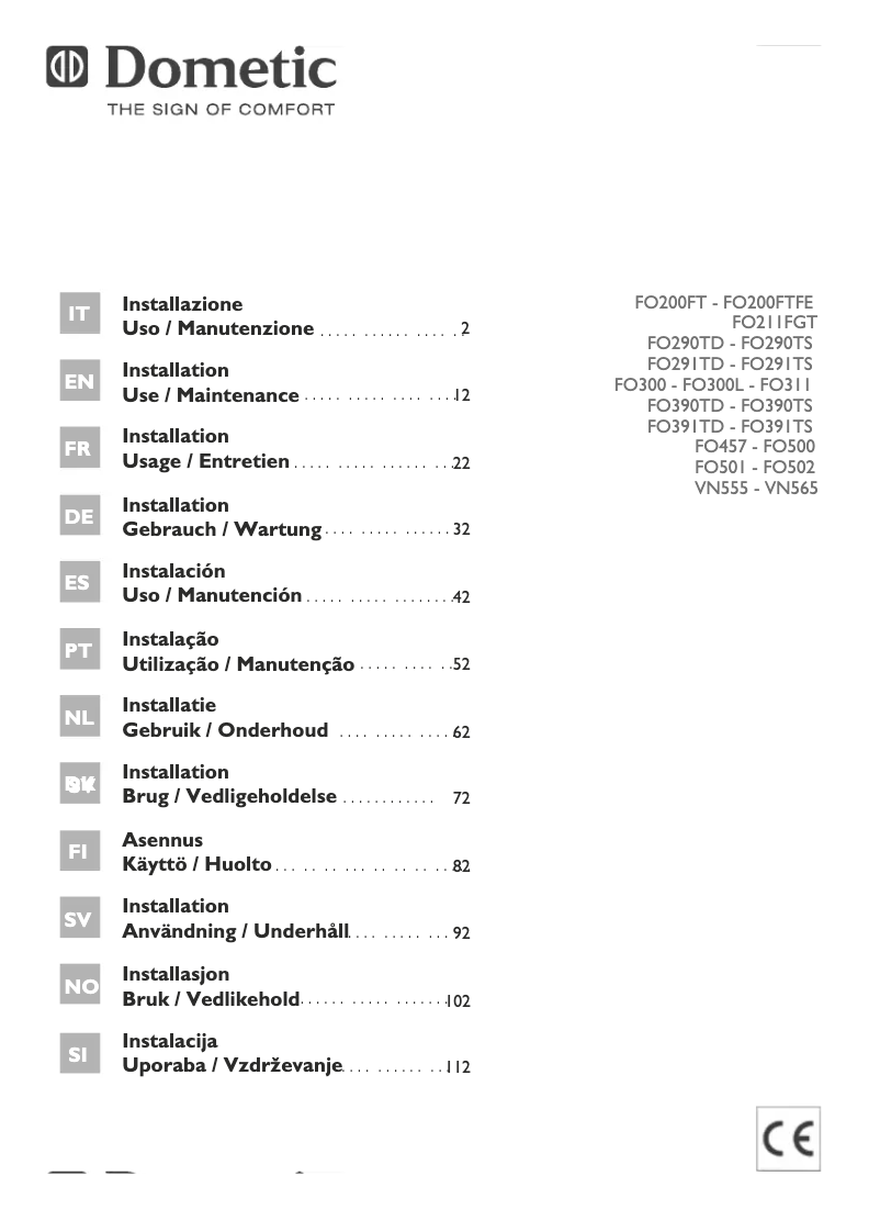 Page 1 de la notice Manuel utilisateur Dometic FO457