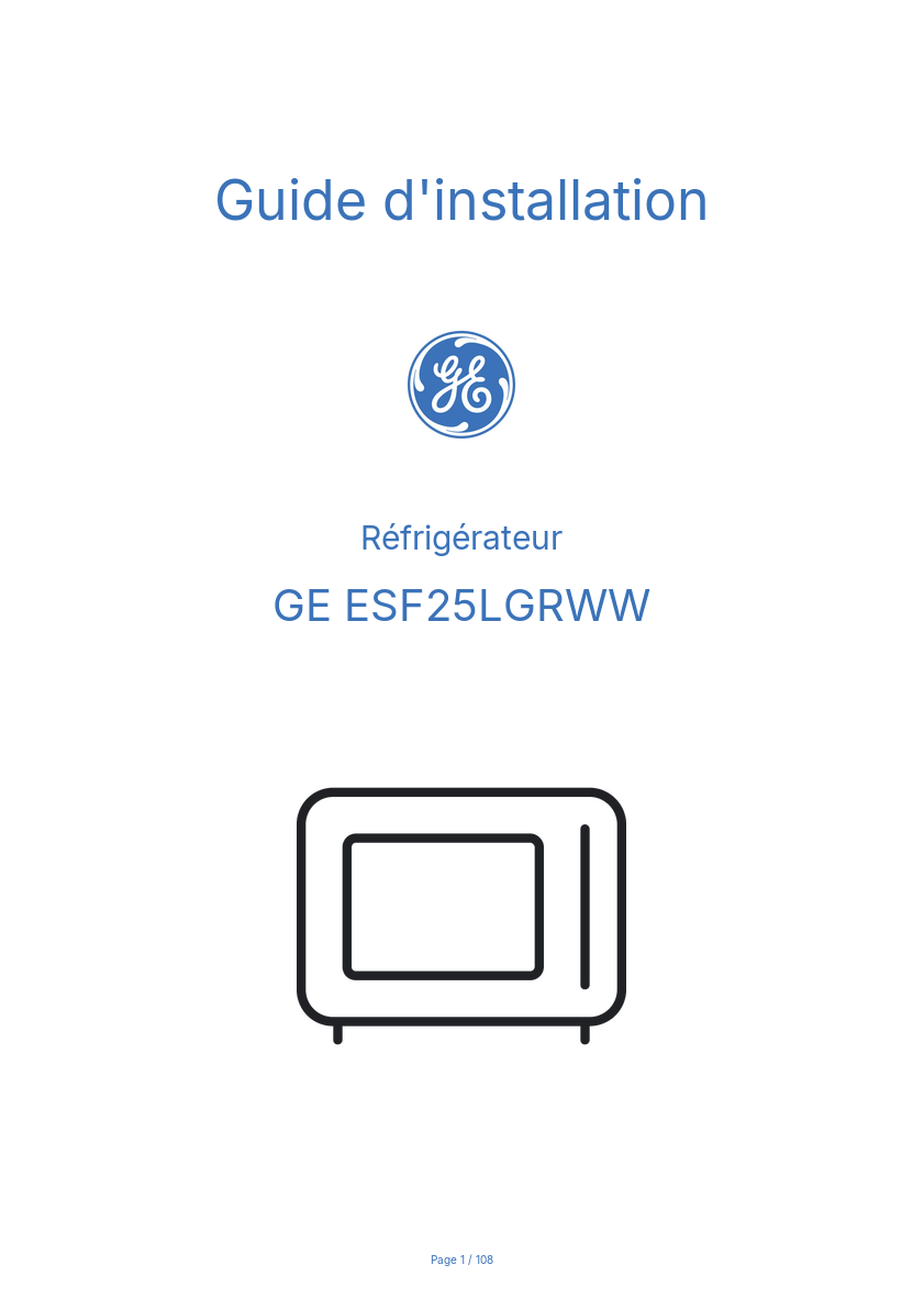 Image de la première page du manuel de l'appareil ESF25LGRWW