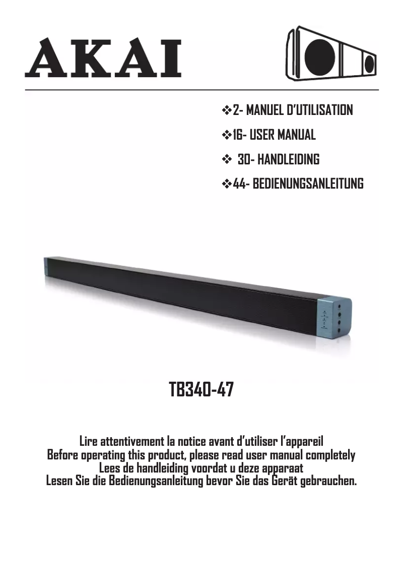 Page 1 de la notice Manuel utilisateur AKAI TB340-47