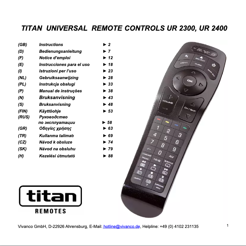 Page 1 de la notice Manuel utilisateur Titan UR 2300