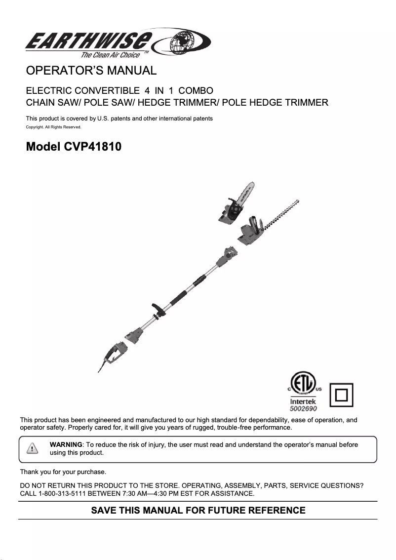 Page 1 de la notice Manuel utilisateur Earthwise CVP41810
