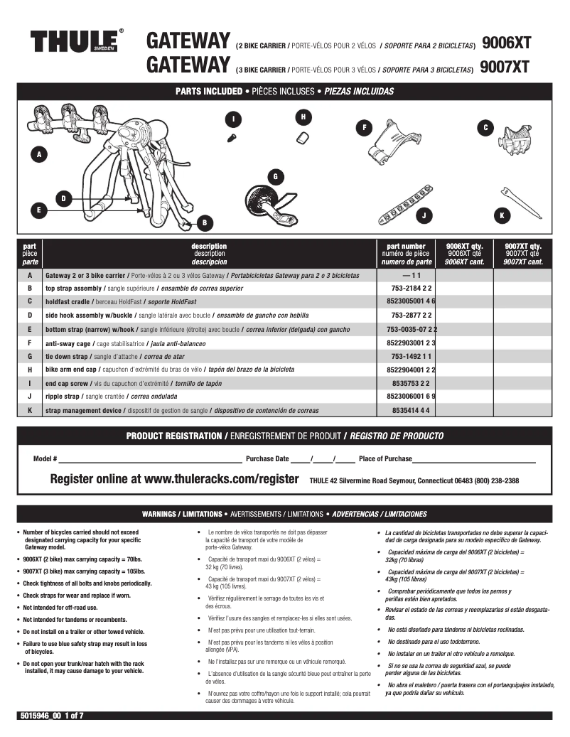 Page 1 de la notice Manuel utilisateur Thule Gateway 9007XT