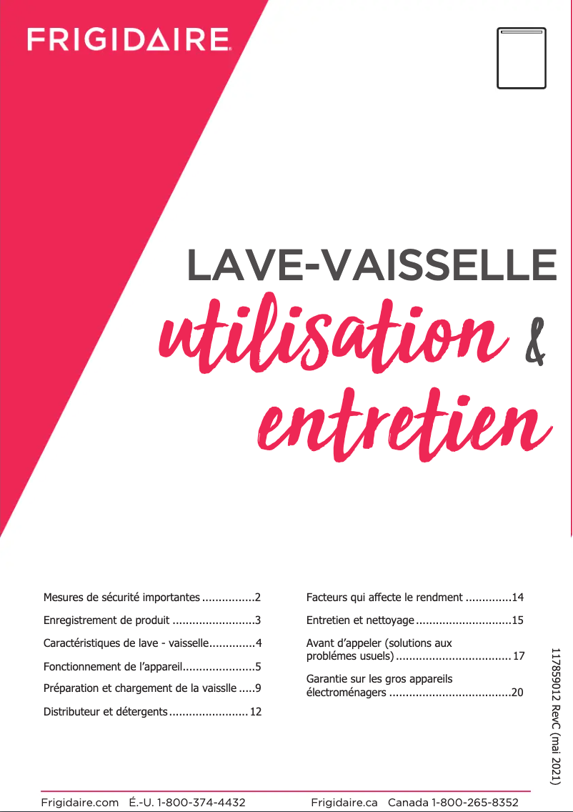 Page 1 de la notice Manuel utilisateur Frigidaire FDSP450LAF