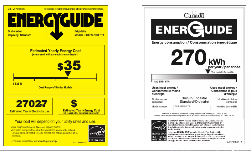 Page 1 de la notice Label énergétique Frigidaire FGIP2479SF