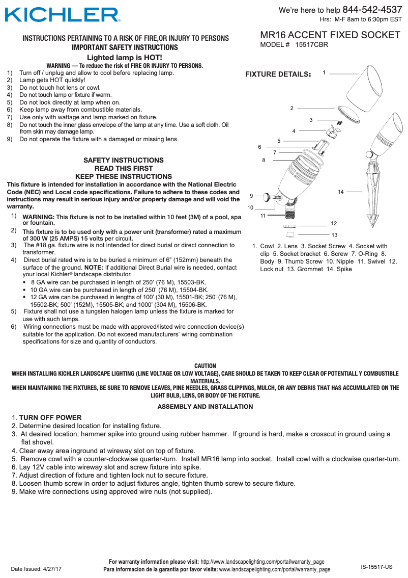 Página 1 del manual Manual de usuario Kichler 15517CBR