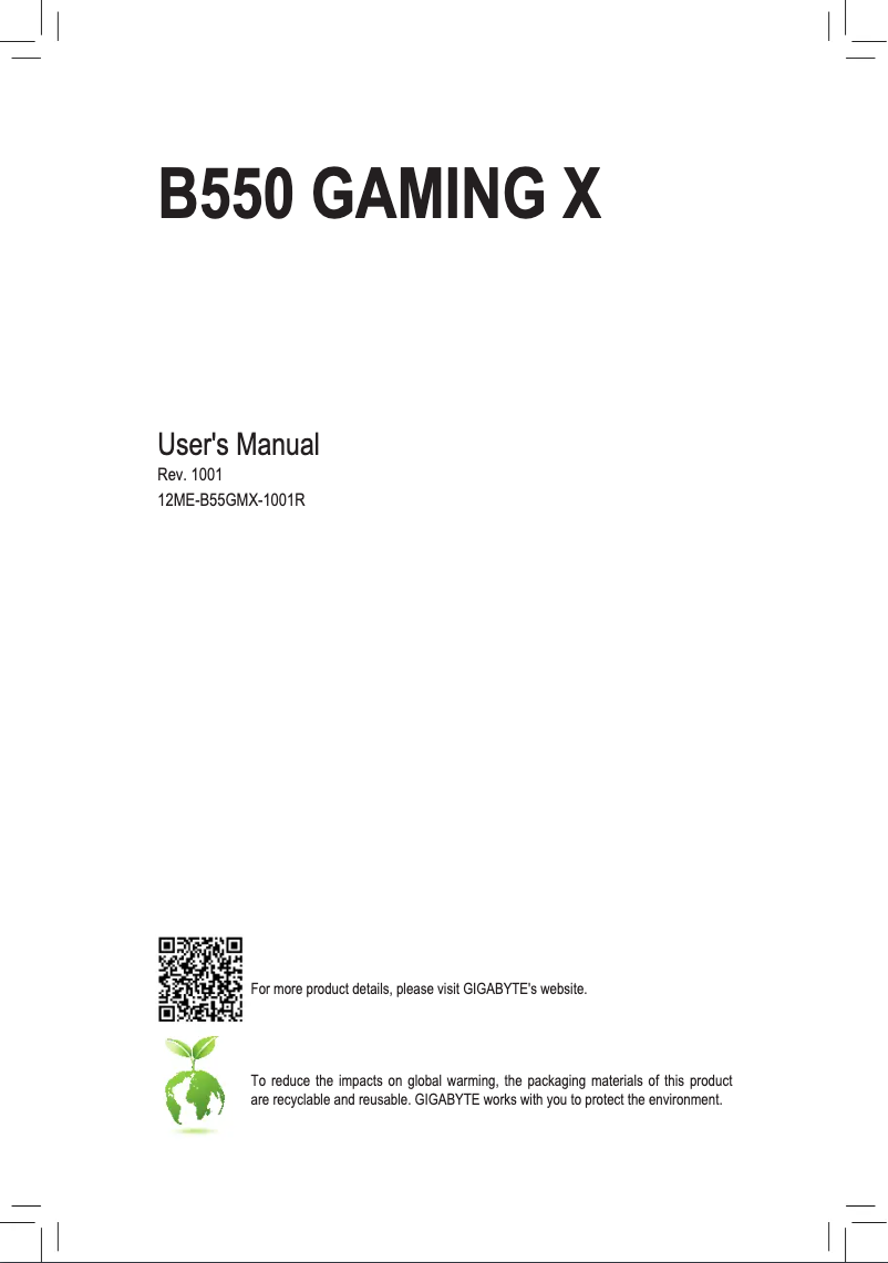 Page 1 de la notice Manuel utilisateur Gigabyte B550 Gaming X