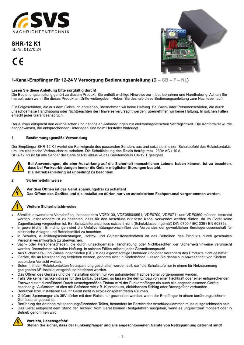 Page 1 de la notice Manuel utilisateur SVS SHR-12 K1