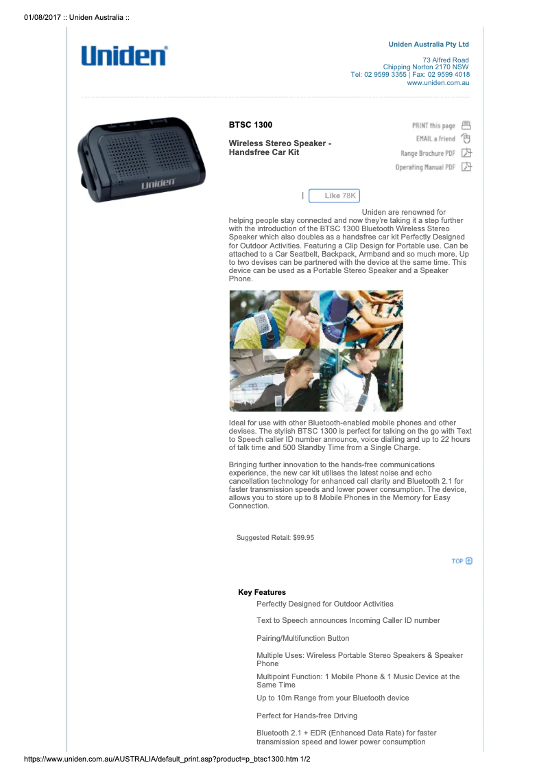 Page 1 de la notice Manuel utilisateur Uniden BTSC 1300