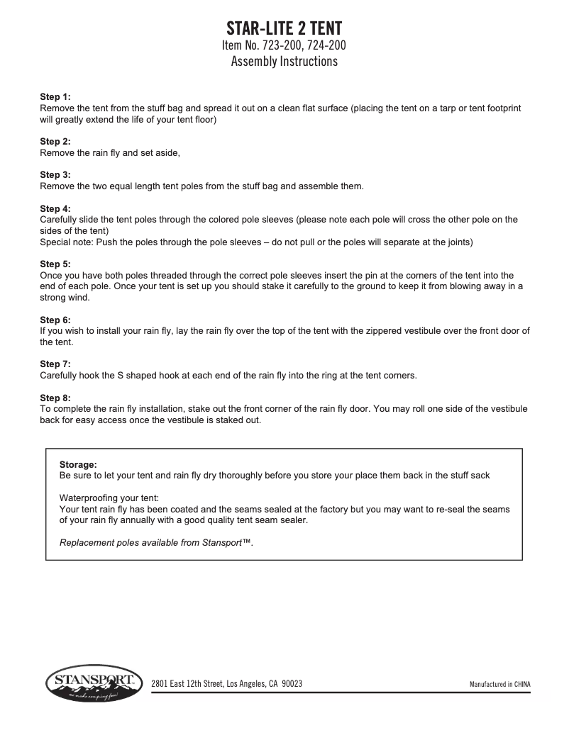 Page 1 de la notice Manuel utilisateur Stansport Star-Lite 723-200