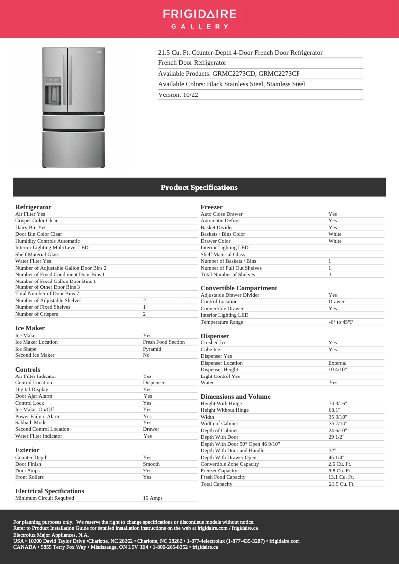 Image de la première page du manuel de l'appareil GRMC2273CD