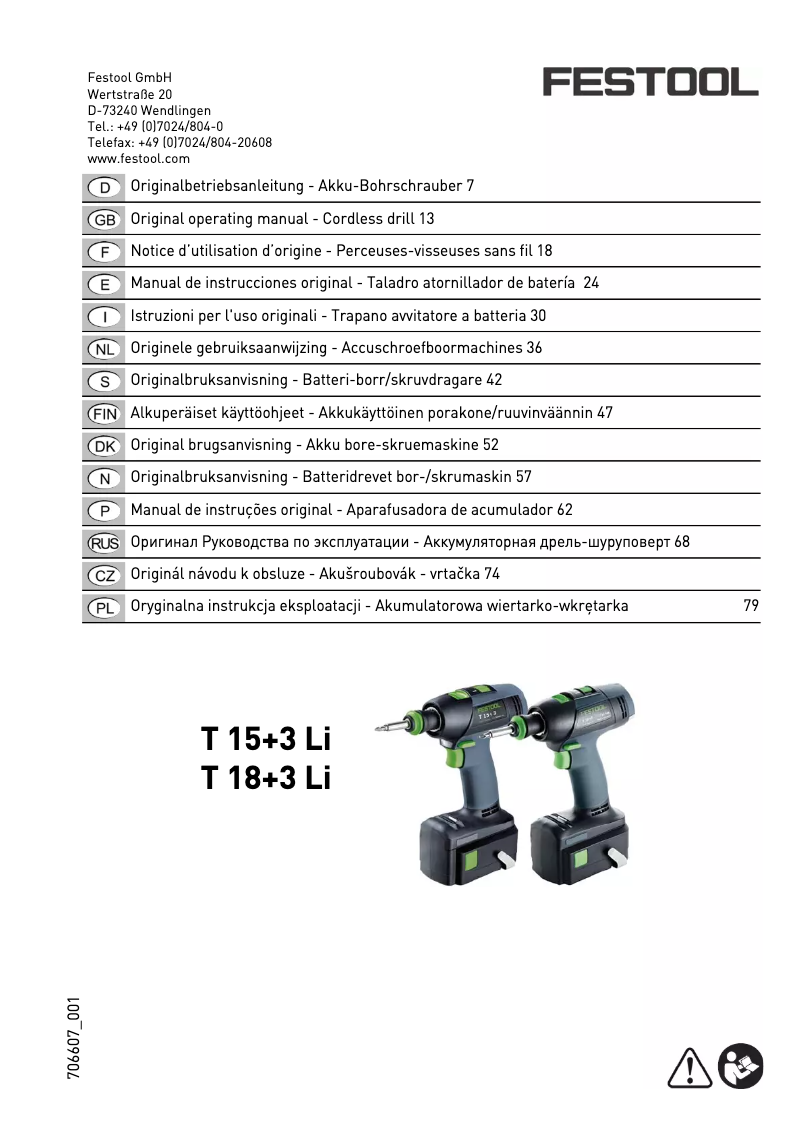 Page 1 de la notice Manuel utilisateur Festool T 18+3 Li 5,2-Plus