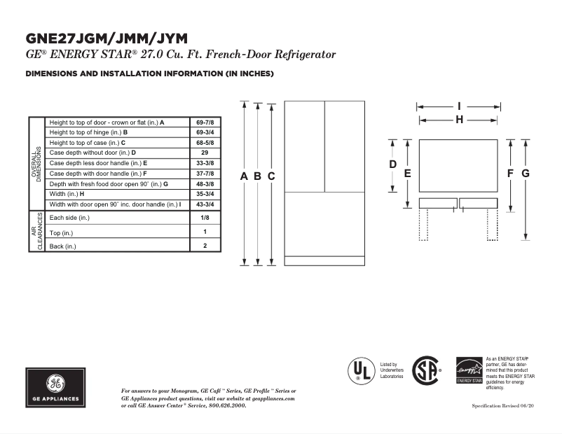 Page 1 of the manual Installation Guide GE GNE27JYMFS