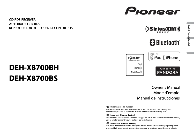 Page 1 de la notice Manuel utilisateur Pioneer DEH-X8700BH