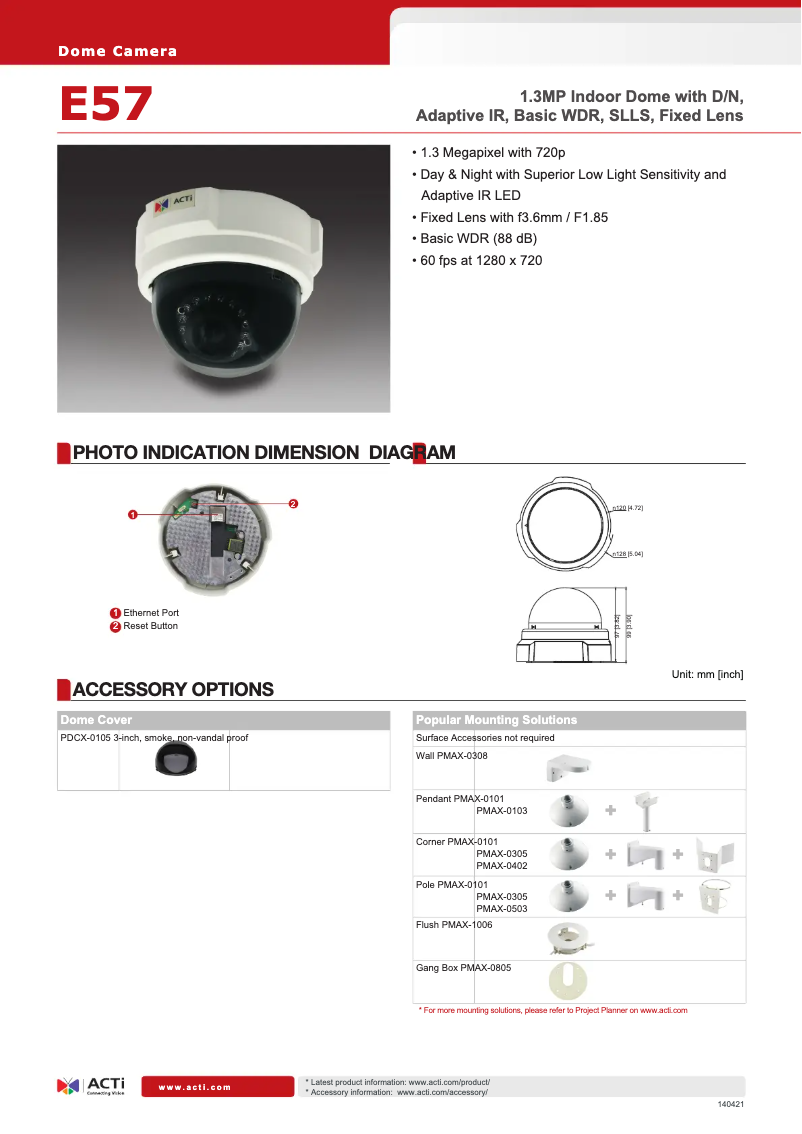 Page 1 de la notice Fiche technique ACTi E57