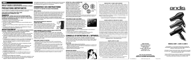 Page n°1 - Manuel utilisateur Andis Professional 1875