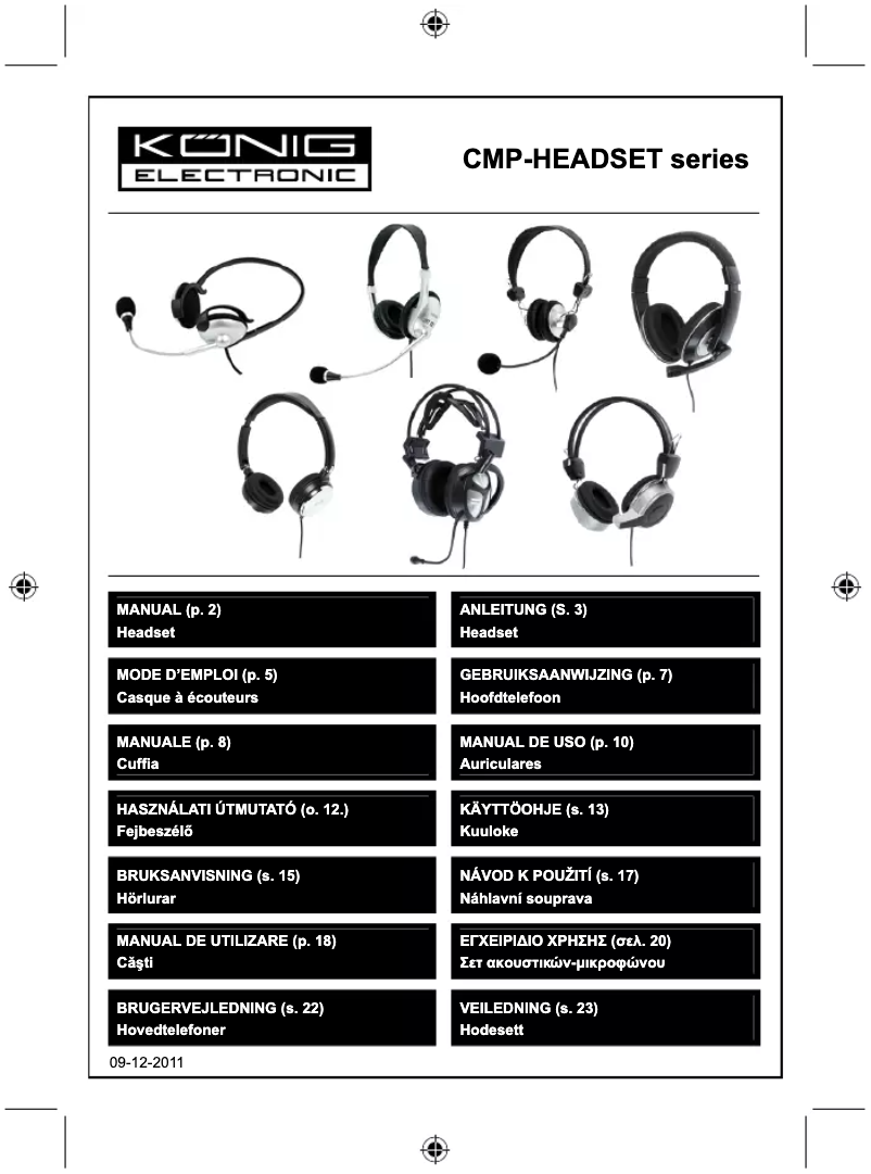 Page n°1 - Manuel utilisateur Konig CMP-HEADSET180