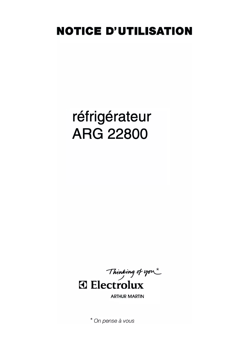 Page n°1 - Manuel utilisateur Arthur Martin-Electrolux ARG22800