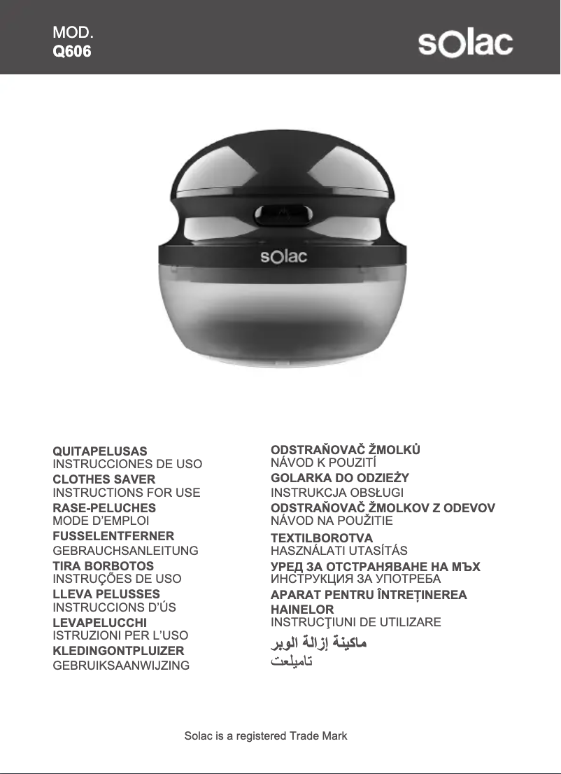 Page n°1 - Manuel utilisateur Solac Quitapelusas Q606