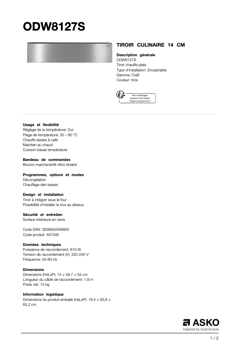 Image de la première page du manuel de l'appareil ODW8127S