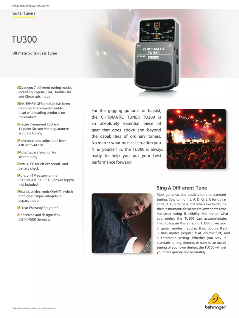 Page 1 de la notice Fiche technique Behringer TU300
