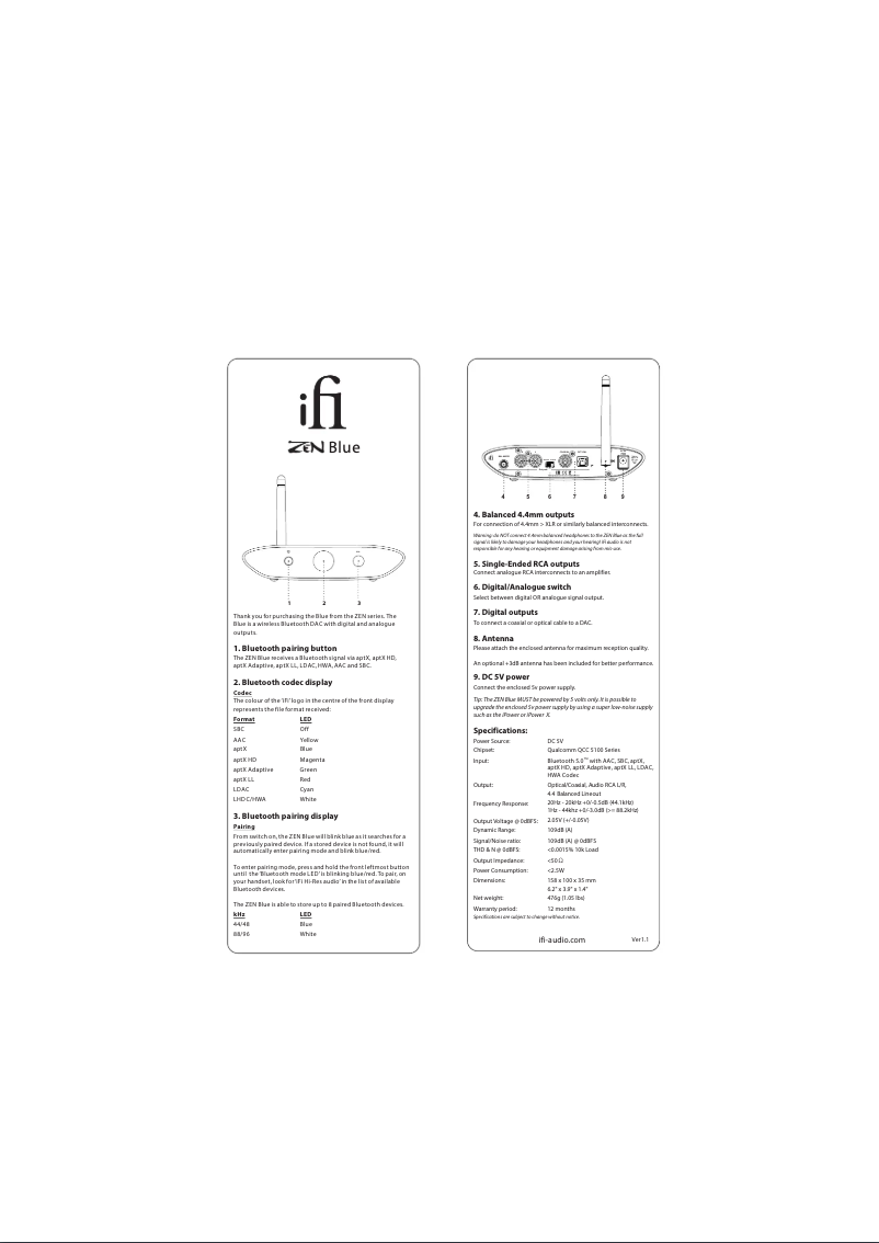 Page n°1 - Manuel utilisateur iFi Audio ZEN Blue