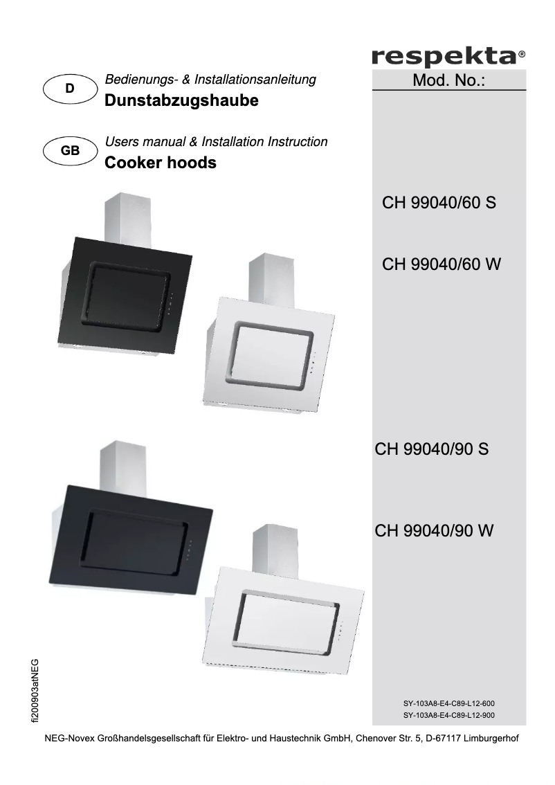 Page 1 de la notice Manuel utilisateur Respekta Elva CH99040/90W