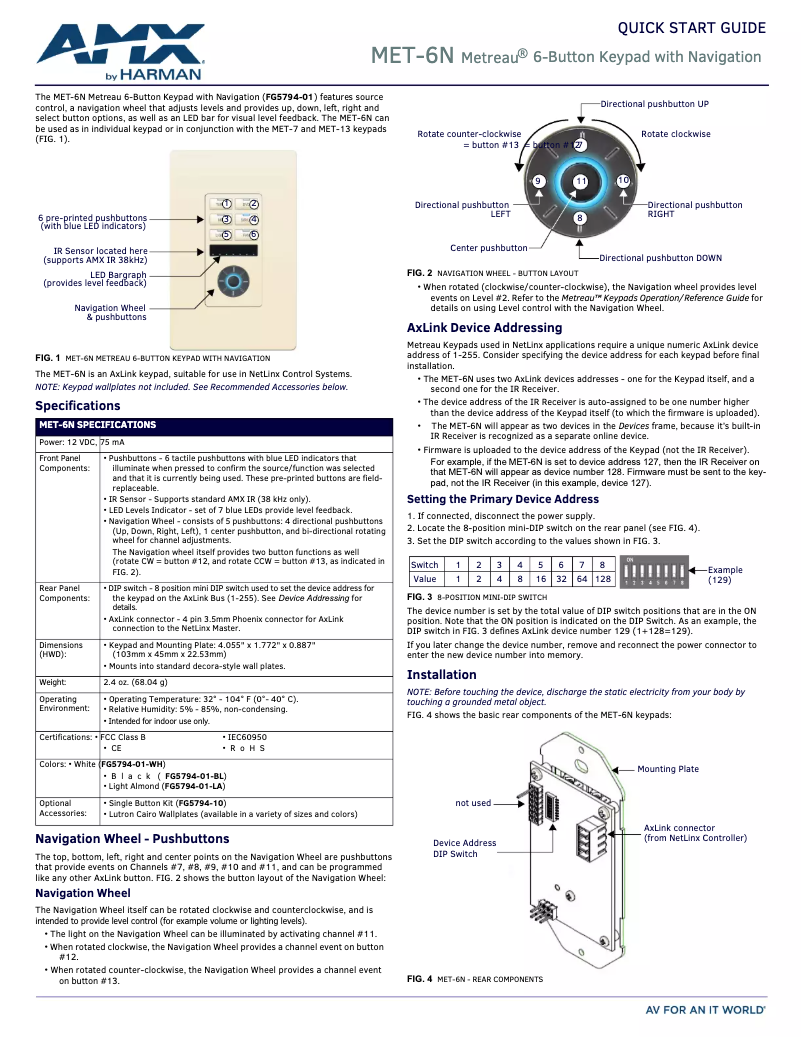 Page 1 de la notice Guide de démarrage rapide AMX Metreau MET-6N