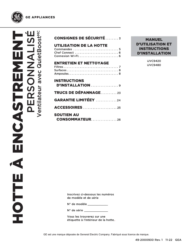 Page 1 de la notice Manuel utilisateur Monogram UVC9420SLSS