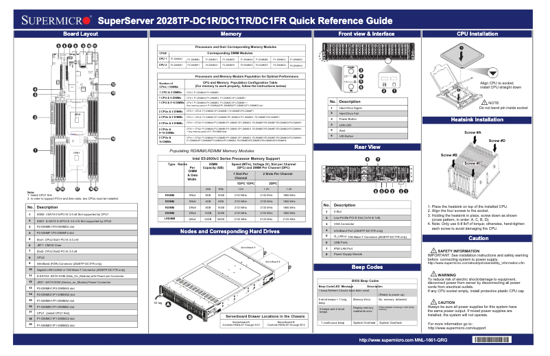 Page 1 de la notice Guide de démarrage rapide Supermicro SuperServer 2028TP-DC1TR